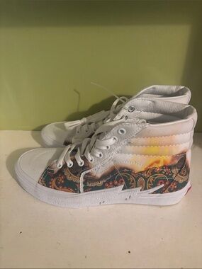 Vans White High-Top Sneakers with Paisley and Flame Accent